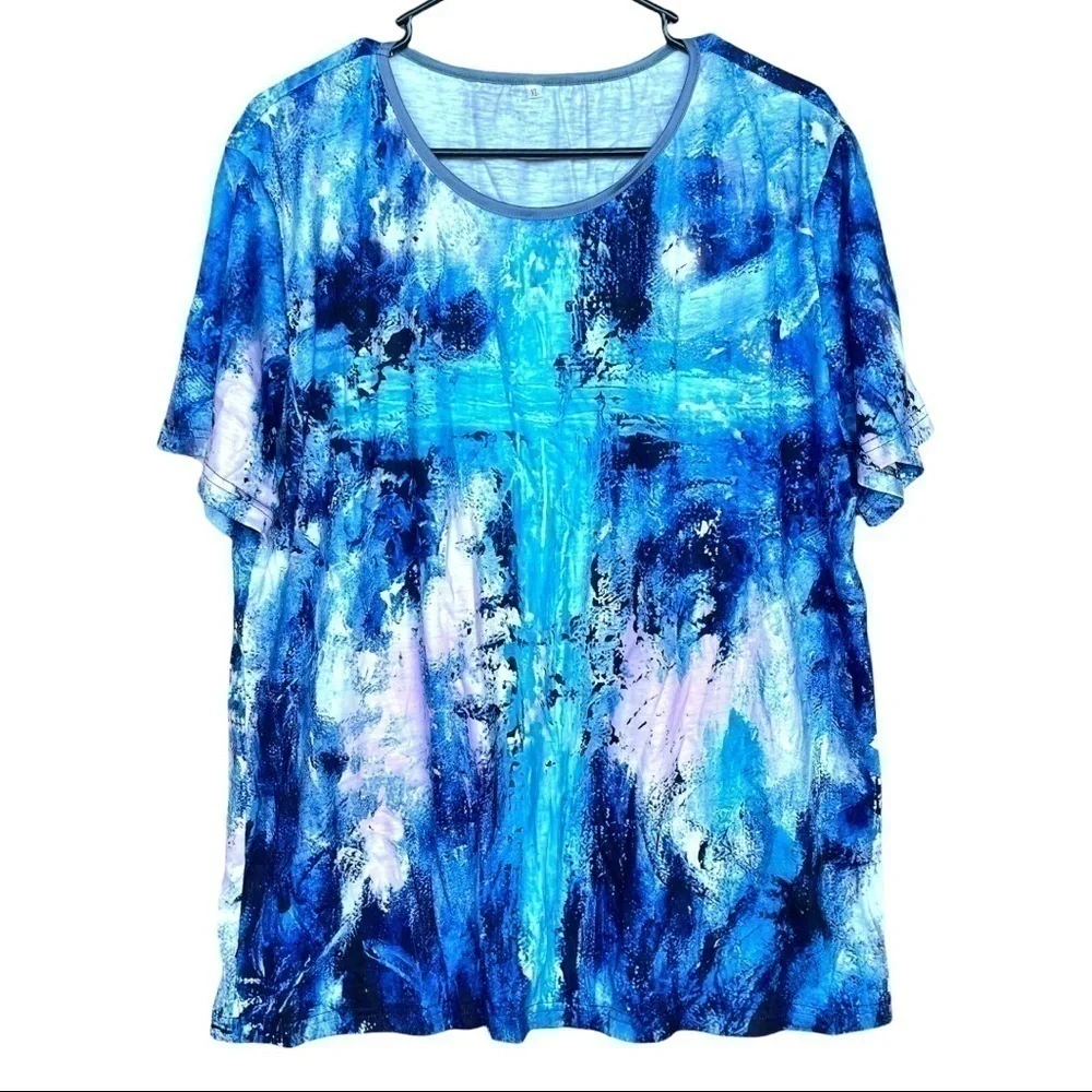 FAITH Based Shirt NWOT Mens Blue Turquoise Cross‎